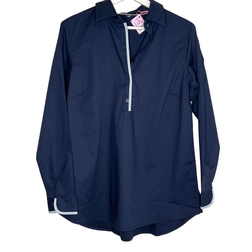 Pearly Vine Cotton Blend Long Sleeve Collared Shirt Top Navy Women's Size M NWT